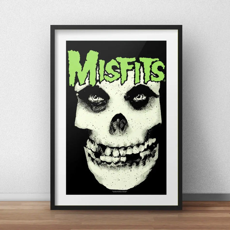 Cuadro Misfits Horror Punk Rock Calavera Arte Con Paspartú Marco Negro