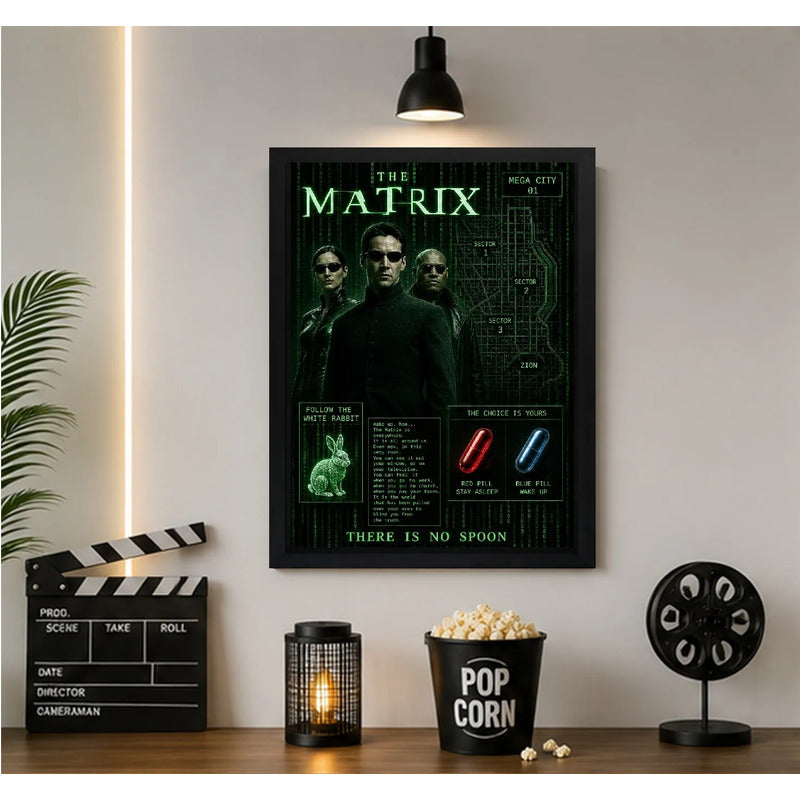 Cuadro Matrix Mapa Pelicula Cornejo Blanco Red Pill Cinema Marco Negro