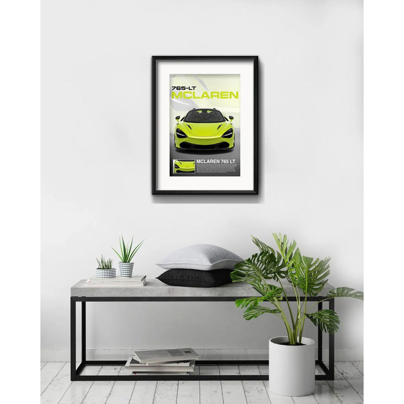 Cuadro Mclaren 765lt Auto Modelo 53x43cm Con Paspartú Marco Negro