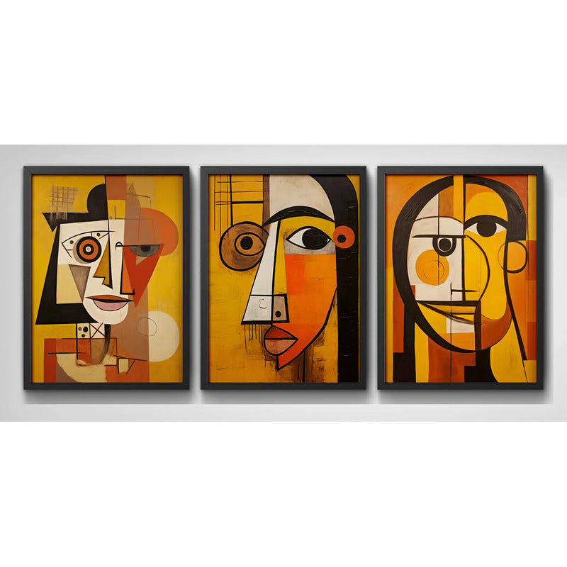 Set 3 Cuadros Picasso La Expresión Del Ser Cubismo Abstracto Marco Negro