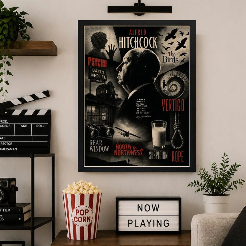 Cuadro Alfred Hitchcock Director Peliculas Icónicas Terror Marco Negro