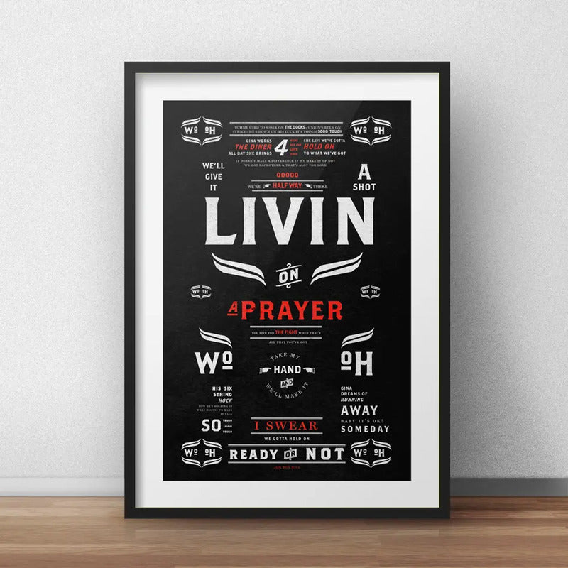 Cuadro Bon Jovi Jon Letra Living On A Prayer Con Paspartú Marco Negro