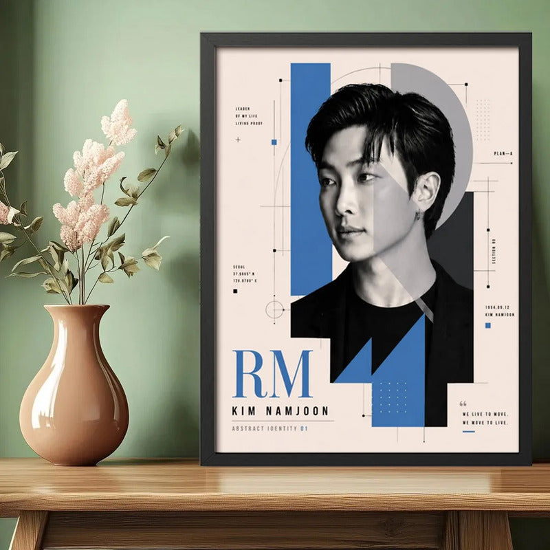 Cuadro Kim Namjoon Rm Cantante Bts K-pop Corea Musica Pop Marco Negro