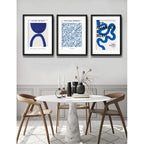 Set 3 Cuadros Living Abstracto B1 Azul 53x43cm Con Paspartu Marco Negro