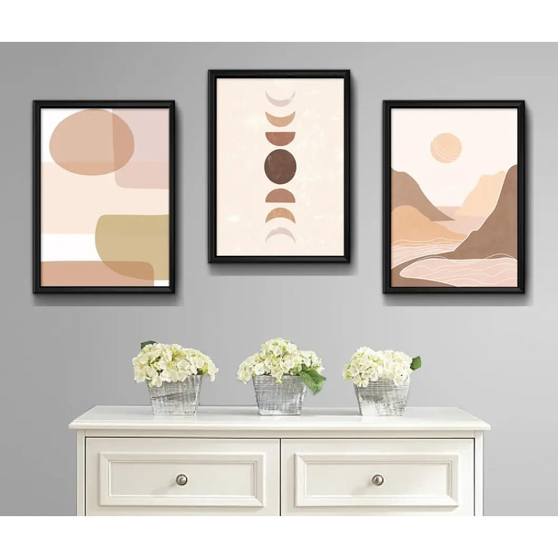 Set 3 Cuadros Boho Chic Zen Abstracto Arte Decoracion Boho Lunar Negro