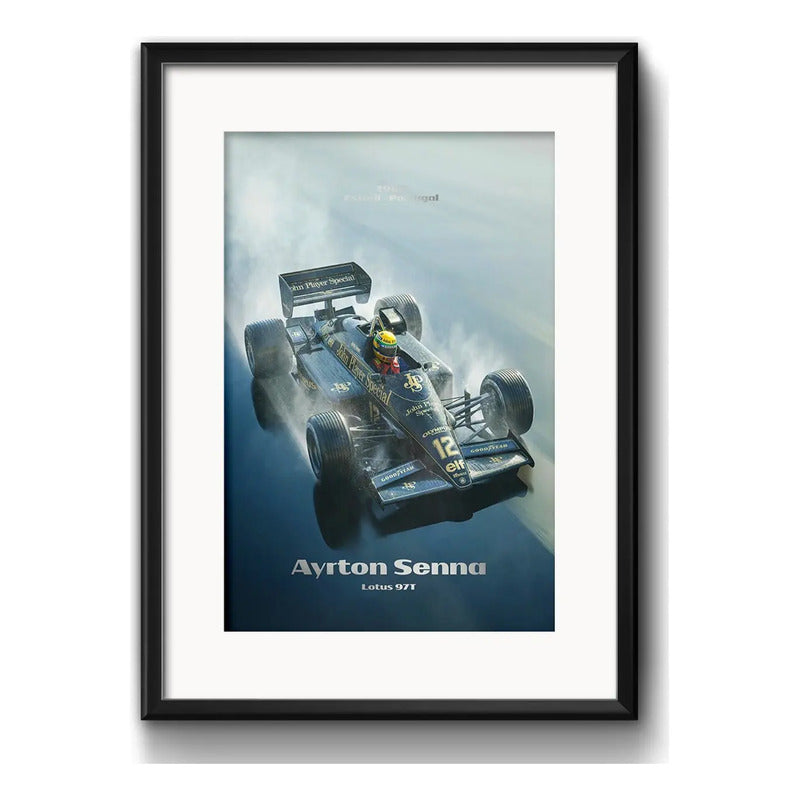 Cuadro Ayrton Senna Lotus 1985 Auto Formula 1 Con Paspartú Marco Negro