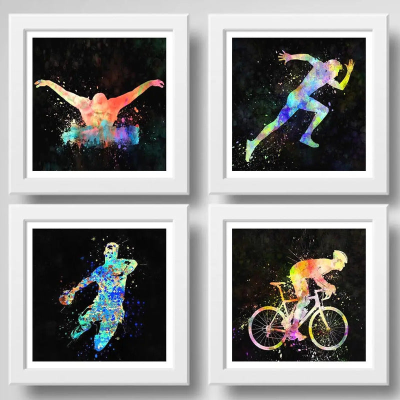 Set 4 Cuadros Natacion Bicicleta Handball Pop Art Deportes