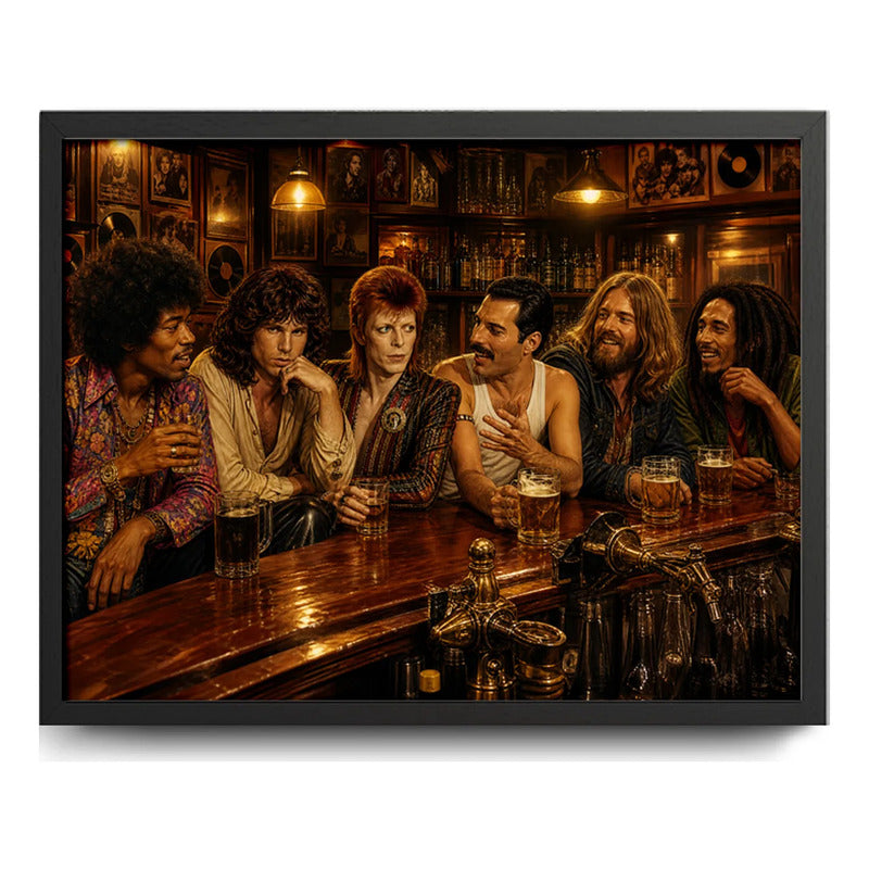 Cuadro Rockeros Famosos En El Bar Rock Stars Arte Retro Brs1 Marco Negro