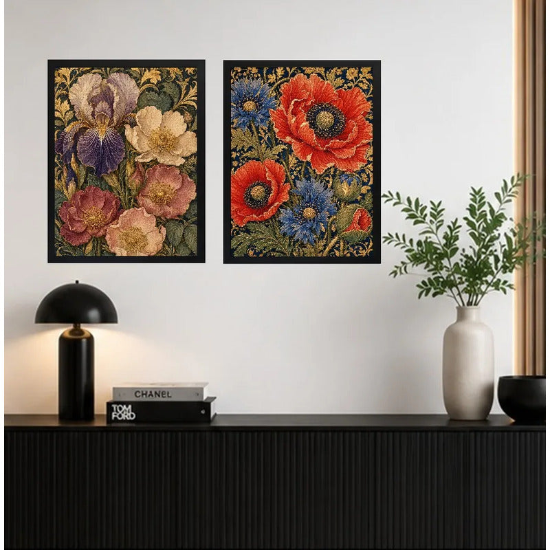 Set 2 Cuadros William Morris Flores Botanica Decora Living Marco Negro