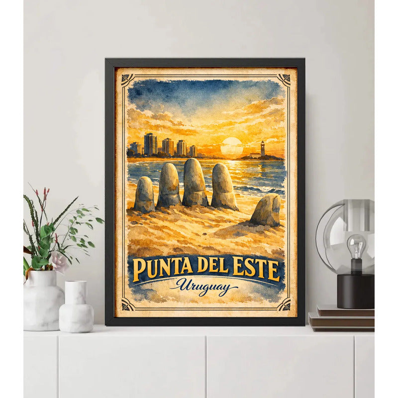 Cuadro Punta Del Este Los Dedos La Mano Arte Retro Uruguay Marco Negro