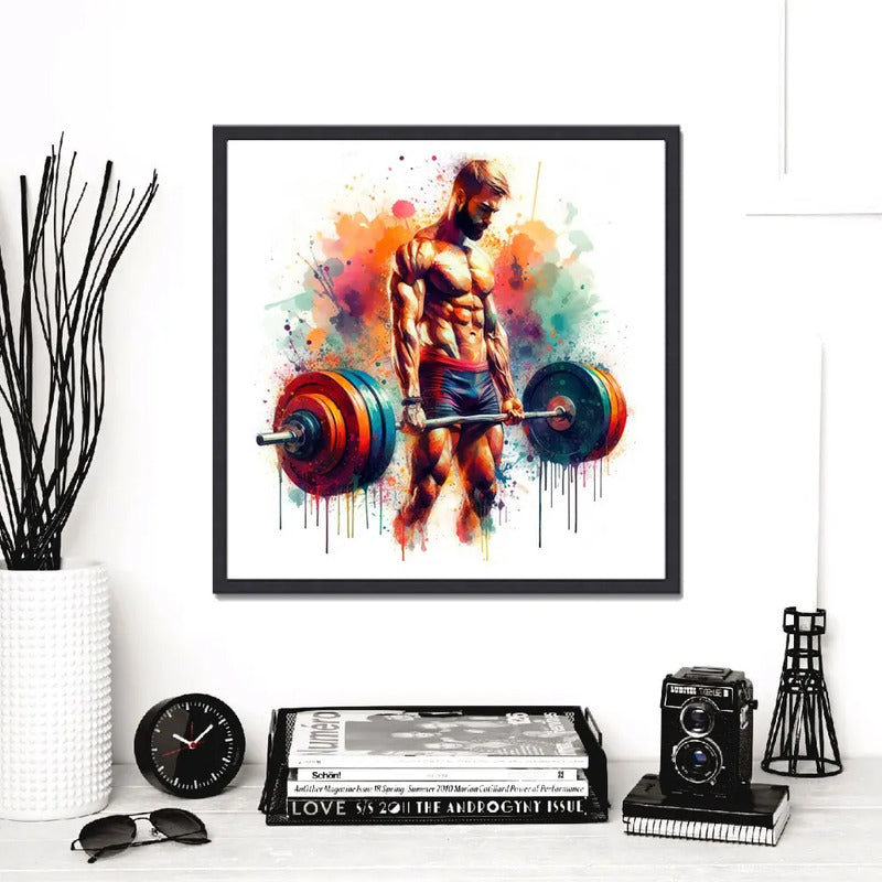 Cuadro Fitness Gym Musculacion Gimnasio Decoracion 33x33cm Halterofilismo 2 Con Marco Negro