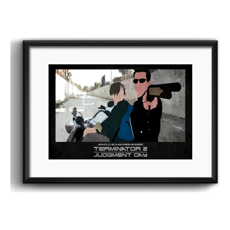 Cuadro Terminator Minimalista Schwarzenegger Con Paspartú Marco Negro