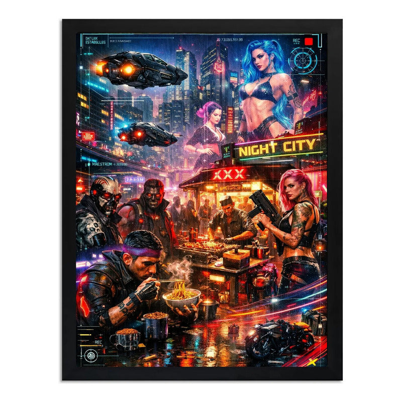 Cuadro Cyberpunk 2077 Night City Videojuego Playstation Game Marco Negro