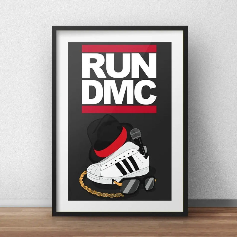 Cuadro Run Dmc Minimalista Rap Hip Hop Rapper Con Paspartú Marco Negro
