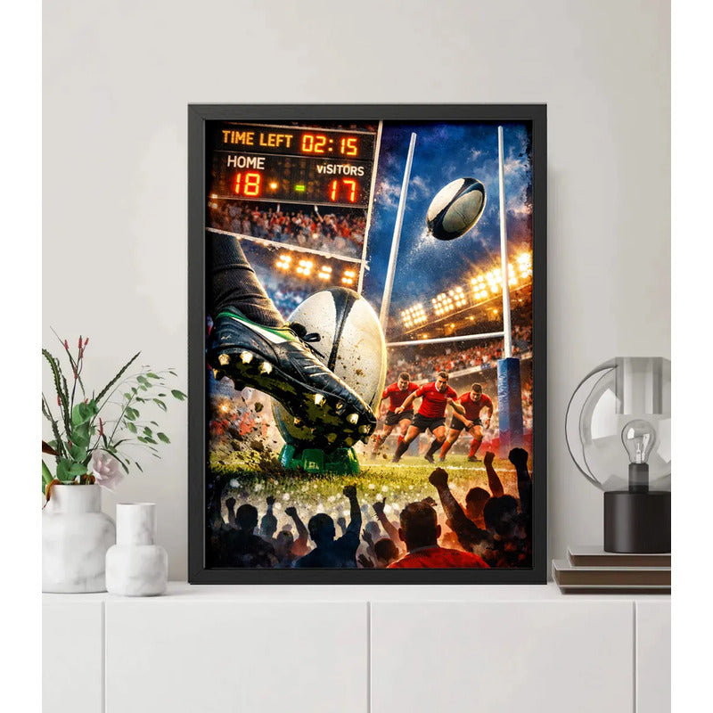 Cuadro Rugby Art Time Left Jugador Club Deportes Decoracion Marco Negro
