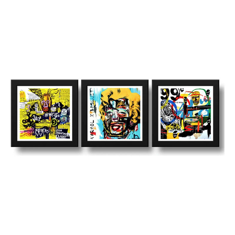 Set 3 Cuadros Basquiat Arte Urbano Monroe Decoración Hogar