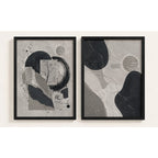 Set 2 Cuadros Boho Abstracto Texturas Plata Decora Living Marco Negro
