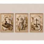 Set 3 Cuadros Temática Jurídica Abogado Efecto 3d Tonos Oro Marco Marrón Claro