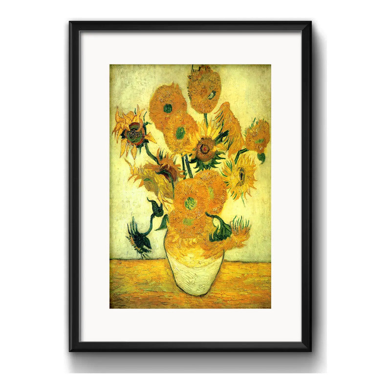 Cuadro Los Girasoles Van Gogh Obra Pintor Brs1 Con Paspartú Marco Negro