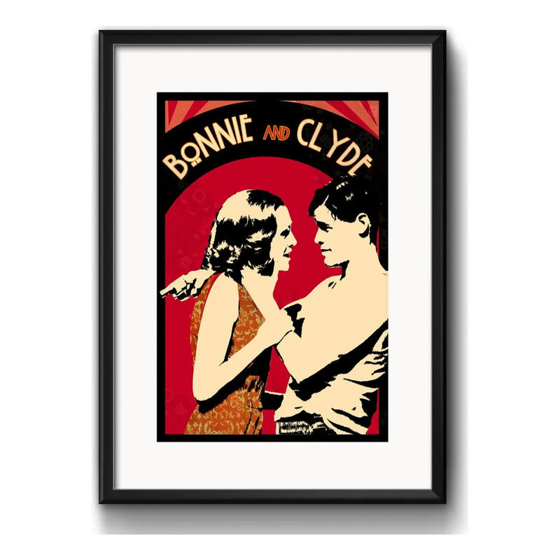 Cuadro Bonnie Y Clyde Pelicula Retro Decoracion Con Paspartú Marco Negro