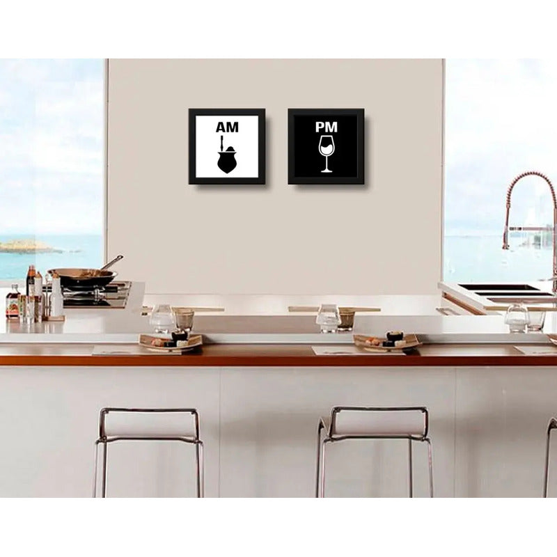 Set 2 Cuadros Am Pm Mate Vino Cocina Living Decoracion