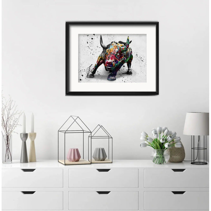 Cuadro Toro De Wall Street Pop Art 53x43cm Con Paspartú Marco Negro