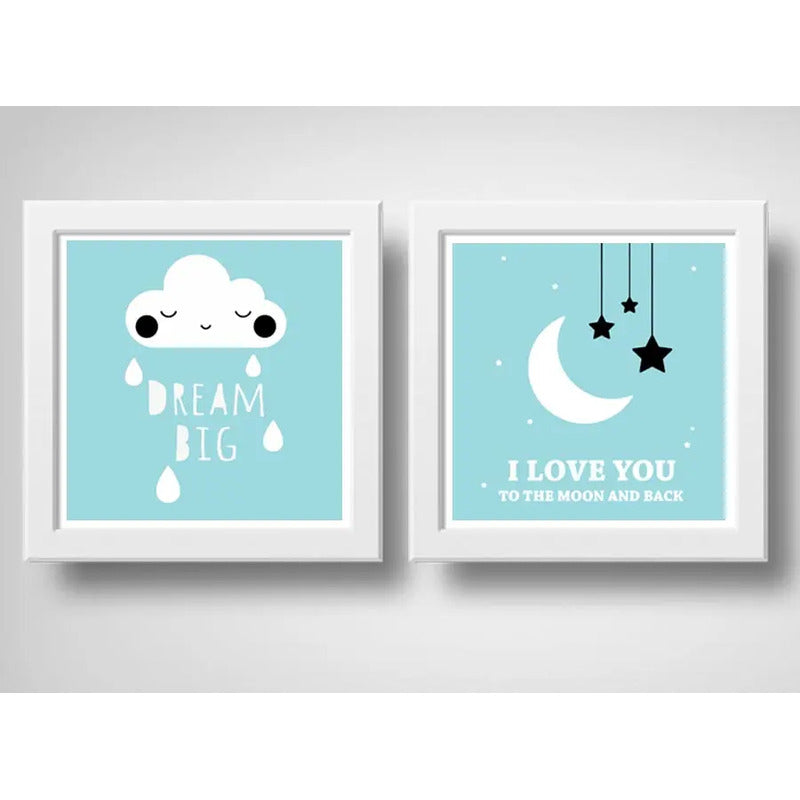 Set 2 Cuadros Dream Big Frase Luna Star Dormitorio Infantil