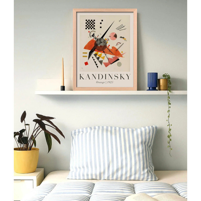 Cuadro Dormitorio Living Kandinsky Abstracto Tonos Beige Oak Marco Marrón Claro