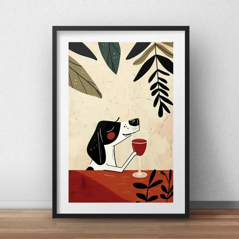 Cuadro Perro Tomando Vino Animales Decoracion Con Paspartú