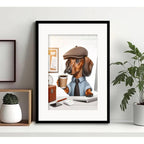Cuadro Perro Dachshund Salchicha Tomando Cafe 1 Con Paspartú Marco Negro