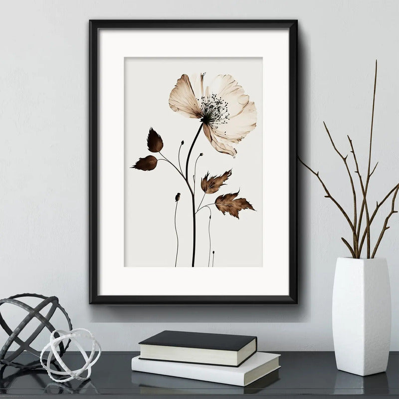 Cuadro Flores Hojas Secas Botanica Decoracion Con Paspartú Flor De Cafe The Coffee Flower Con Marco Negro