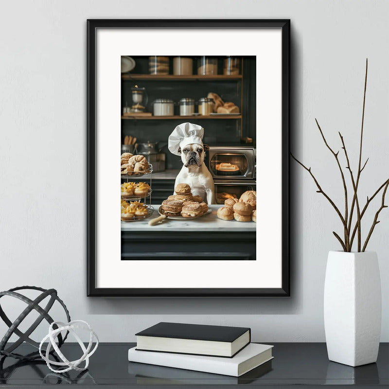 Cuadro Bulldog Frances Bake Chef Cocina Bakery Con Paspartu Marco Negro