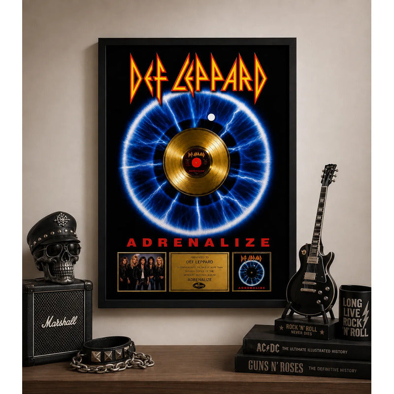 Cuadro Def Leppard Disco De Oro Álbum Adrenalize Arte Rock Marco Negro