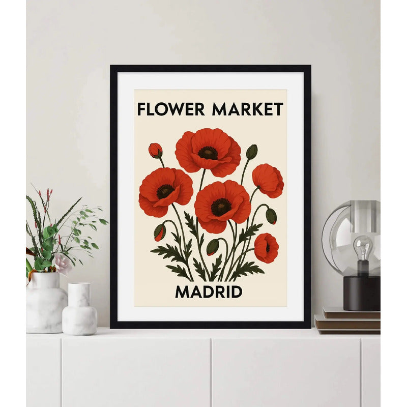 Cuadro Flower Market Flores Ciudades Art Botanico Decoracion Flower Market Madri Marco Negro