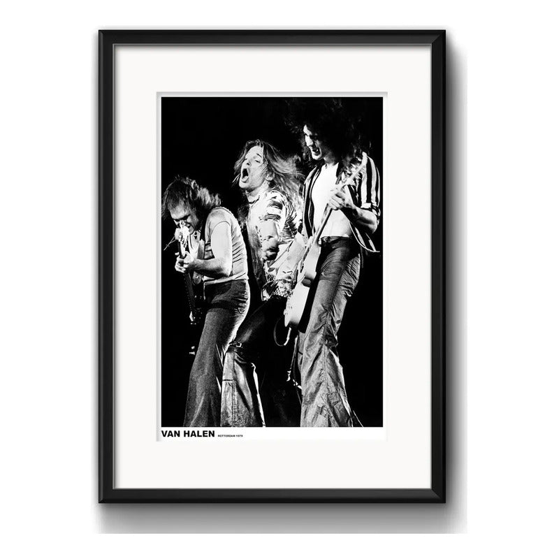 Cuadro Van Halen Banda Rock Blanco Y Negro Con Paspartú Rotterdam 1979 Con Marco Negro
