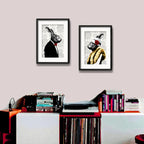 Set 2 Cuadros Pareja Conejo Vintage Retro 2 Mascota Paspartu