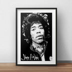 Cuadro Jimi Hendrix Blanco Y Negro Rock Decoracion Paspartú Marco Negro