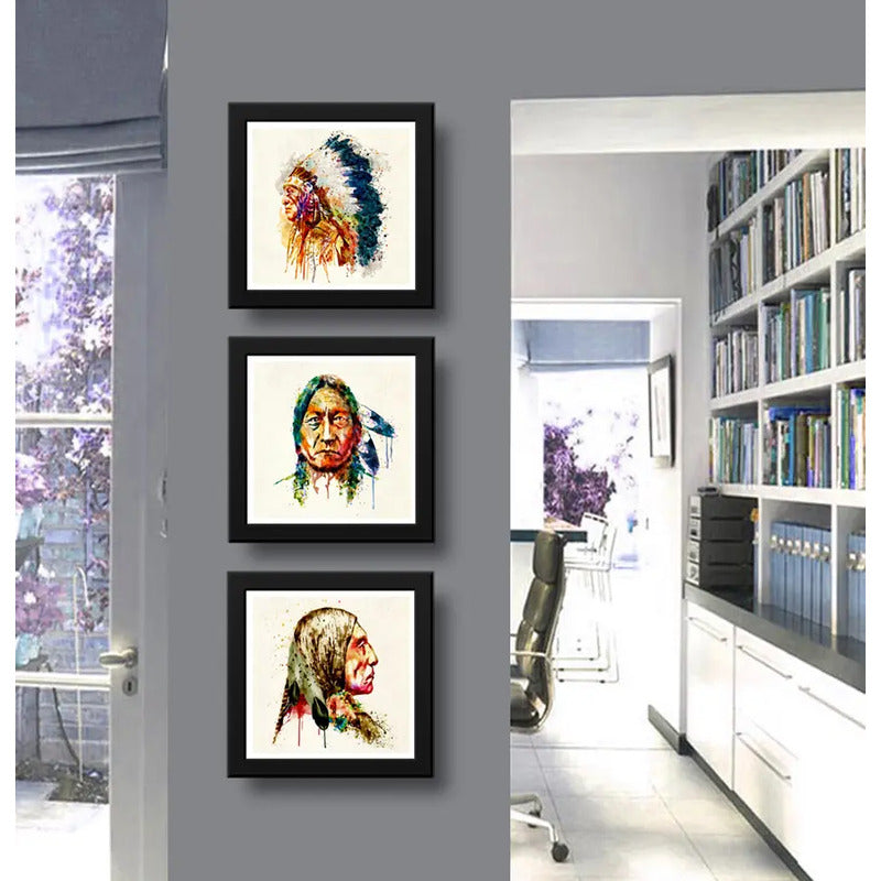 Set 3 Cuadros Indio Jefe Pop Art Vincha Tribal Decoracion
