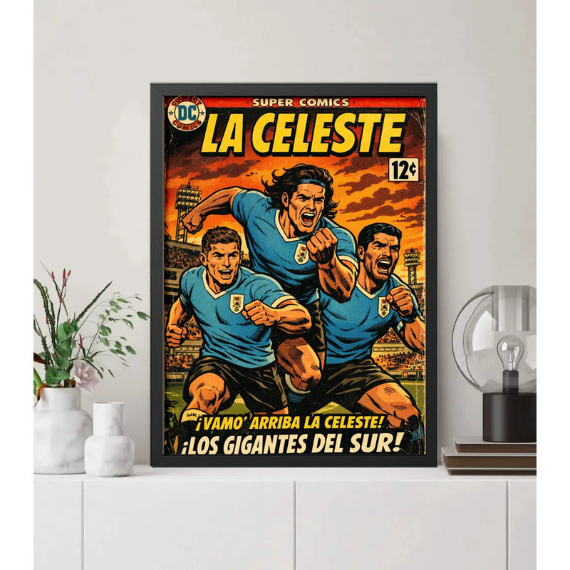 Cuadro La Celeste Comics Uruguay Fútbol Jugadores Deporte Marco Negro