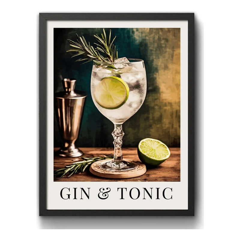 Cuadro Gin & Tonic Drink Cóctel Bebida Cocina Bar Pub Marco Negro