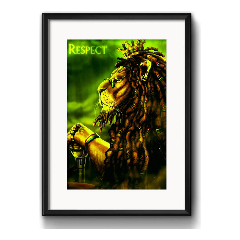 Cuadro Leon De Judá Reggae Jamaica Vintage Con Paspartu Marco Negro