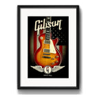 Cuadro Gibson Guitarra Musica Rock Decoracion Con Paspartú Marco Negro