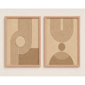 Set 2 Cuadros Dormitorio Living Boho Arcos Y Círculos Beige Marco Marrón Claro