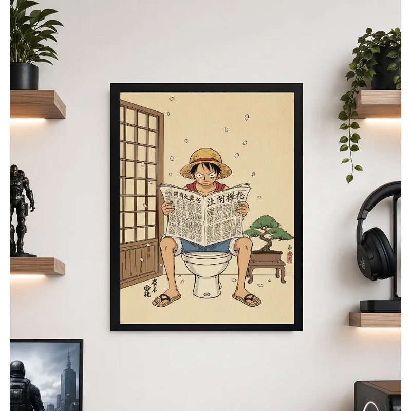 Cuadro Luffy Bano Diario Japón One Piece Anime Decoracion Marco Negro