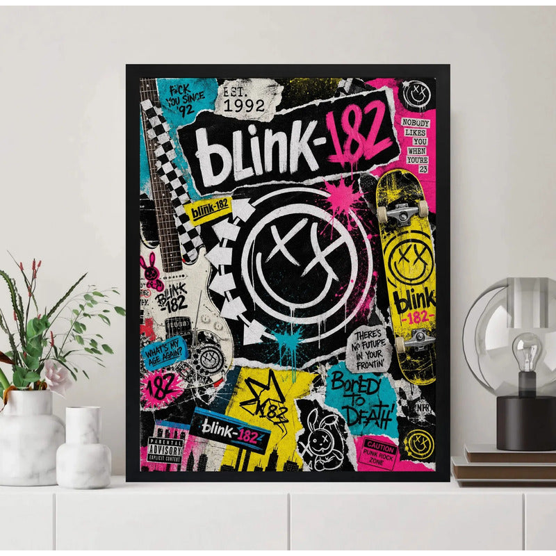 Cuadro Blink-182 Pop Punk Rock Carita Sonriente Vintage Marco Negro