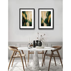 Set 2 Cuadros Boho Arte Abstracto Verde Beige Con Paspartu 55x43cm Cada Cuadro Negro