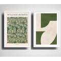 Set 2 Cuadros Dormitorio Living Tonos Verde Abstracto Morris Marco Blanco