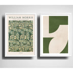 Set 2 Cuadros Dormitorio Living Tonos Verde Abstracto Morris Marco Blanco