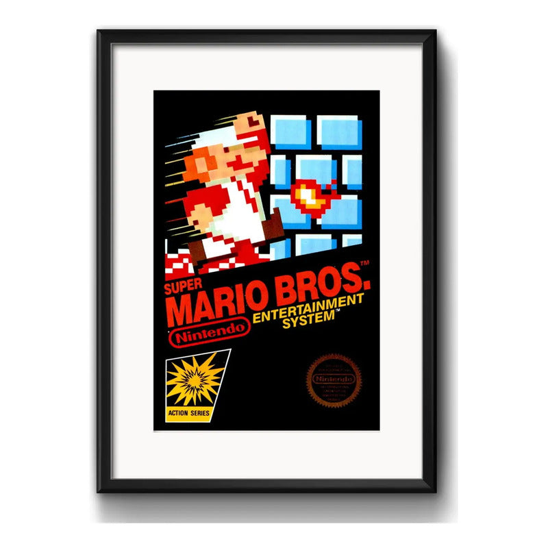 Cuadro Super Mario Bros Game Retro Nintendo Con Paspartú Marco Negro