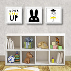 Set 3 Cuadros Conejito Frase Art Minimalista Dormitorio Niño Marco Blanco